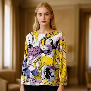 Stella McCartney Louisa Horse Print Blouse Top Long Sleeve Size 36 NWT